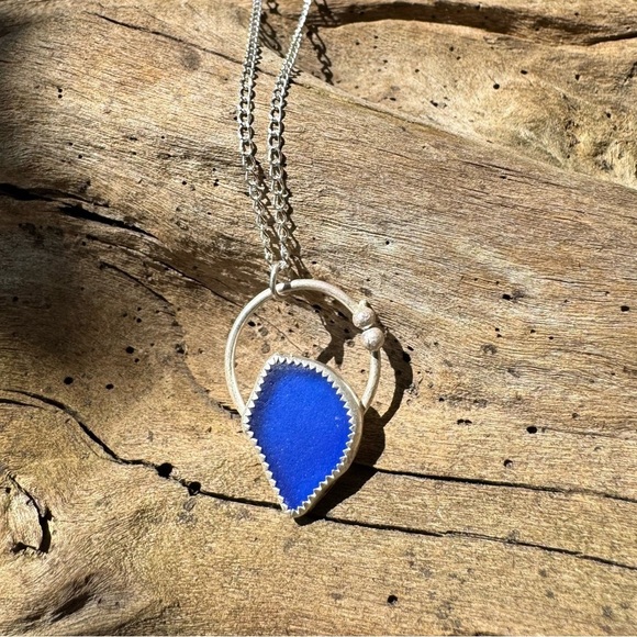 Hand Crafted Jewelry - Cobalt blue sea glass Handmade 995 925 sterling silver soldered necklace